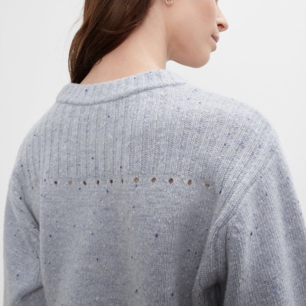 CLUB MONACO Light Blue Speckled Wool Blend Crew Neck Sweater Large - Picture 3 of 11